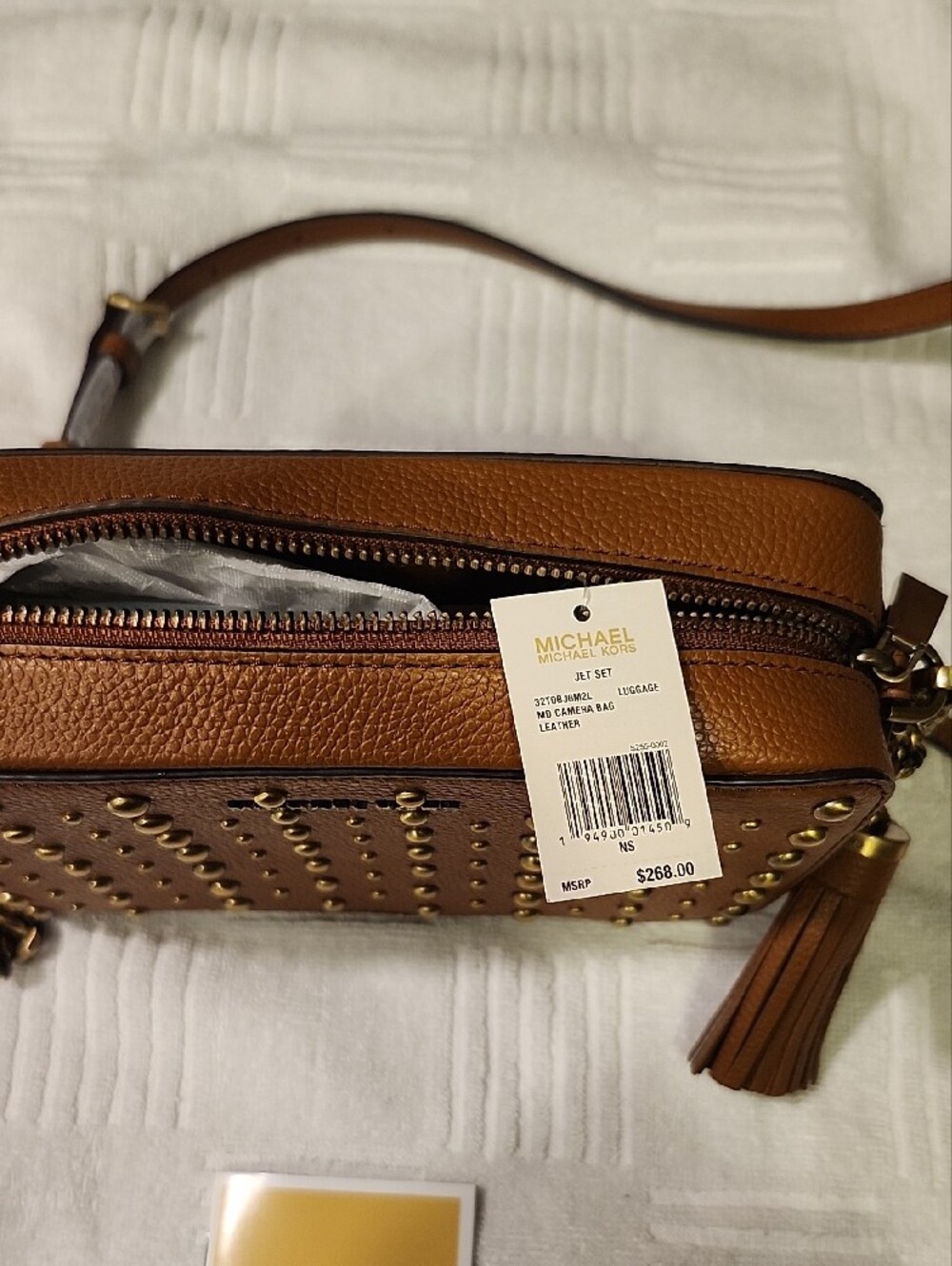Michael Kors Tan Studded Leather Crossbody with Tassel - Picture 4 of 10